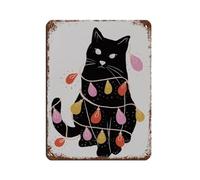 Cat with Christmas Lights Christmas Retro Poster Metal Tin Sign Chic Art Retro Iron Painting Bar People Cave Cafe Family Garage Poster Wall Decoration 12x16inch(30x40cm)