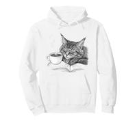 Cat With Coffee And Open Book Cozy Reading Vibes Pullover Hoodie