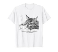 Cat with Coffee and Open Book Cozy Reading Vibes T-Shirt