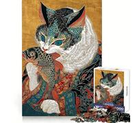 Cat with Fish in Ukiyo-e Style 1000 Piece Jigsaw Puzzle Mind Challenge Peaceful Recreation Seamless Fit Perfect Present size 50x75cm