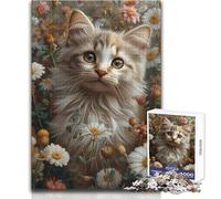 Cat with Flowers Puzzles for Teenagers 1000 Pieces Problem Solving Educational Fun Wonderful Thoughtful Present Option Size 38x26cm