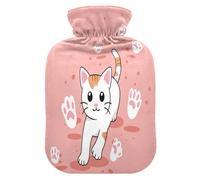 Cat with Footprints hot-Water Bottle with Soft Cover, 1L hot Water Bag for Sore Muscle, Sore Muscle
