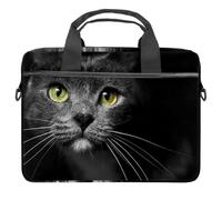 Cat with Green Eyes Laptop Case Bag Sleeve Portable Crossbody Messenger Briefcase w/Strap Handle, 13 14 inch