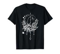 Cat with half moon, dream catcher and flowers T-Shirt