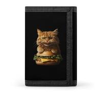 Cat with Hamburger Men's Trifold Wallet with Zipper Minimalist Credit Card Holder Casual Coin Purse Anniversary Birthday Gift