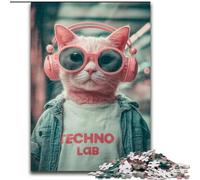 Cat with Headphones 1000 Piece Jigsaw Puzzle for Adults And Teenagers, Stress Reliever Staycation Kill Time Funny Gift (50x75cm)