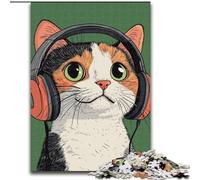 Cat with Headphones Jigsaw Puzzles for Teenagers, Educational Games Home Decoration Birthday Present, Gifts, Wall Art (50x75cm)