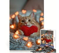 Cat with Heart Lights 1000 Pieces Puzzles for Adults Mental Exercise Mindful Escape Snug Lock Xmas Surprise size 38x26cm