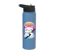 Cat with Katana Japanese Sword Samurai Japan Stainless Steel Insulated Water Bottle