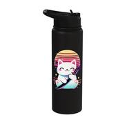 Cat with Katana Japanese Sword Samurai Japan Stainless Steel Insulated Water Bottle