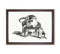 Cat with Kittens by Gottfried Mind Framed Print | A2 Walnut Framed Wall Art | Ready to Hang | Modern Animal Picture | Living Room Bedroom Lounge Office