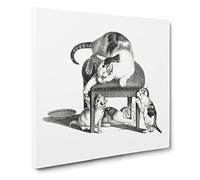 Cat with Kittens by Gottfried Mind Vintage Canvas Wall Art Print Ready to Hang, Framed Picture for Living Room Bedroom Home Office Décor, 20x20 Inch (50x50 cm)