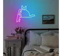 Cat with Knife Neon Sign, Funny Cats Signs, Halloween Decor, Gifts for Cat Lovers, Murder Cats Decoration, Dark Art Sign