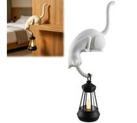 Cat with Lantern Shelf Decor, 3D Printed LED Hanging Cat Figurine, Retro Style Night Light for porches patios and Bookshelves, The Ideal Gifts for Cats Lovers