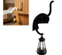 Cat with Lantern Shelf Decor, 3D Printed LED Hanging Cat Figurine, Retro Style Night Light for porches patios and Bookshelves, The Ideal Gifts for Cats Lovers