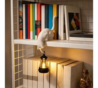 Cat with Lantern Shelf Decor, Bookshelf Lantern Cat，White | 3D Printed LED Hanging Cats Figurine, Retro Style Night Light for Porches Patios and Bookshelves, Ideal Gifts for Cats Lovers