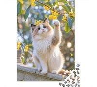 Cat with Osmanthus 1000 Piece Sturdy Paper Personalized Cute Pet Jigsaw for Eco-Conscious Buyers Relaxation Puzzle Party 70x50cm/1000pcs