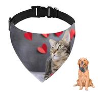 Cat with Red Heart Dog Bandana with Adjustable Strap D Ring Dog Scarf Pet Bibs Triangle Bandanas for Dogs Accessories Puppy Dogs Cats Decor Machine Washable