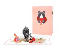 Cat with Red Roses 3D Pop Up Valentine’s Day Card