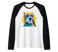 Cat with Shades and Mic for Karaoke Friends Raglan Baseball Tee