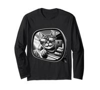 Cat with Sunglasses Taking a Car Mirror Selfie Cat Selfie Long Sleeve T-Shirt