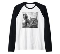 Cat with T Rex Selfie in Funny Chaos Look Raglan Baseball Tee