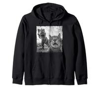 Cat with T Rex Selfie in Funny Chaos Look Zip Hoodie