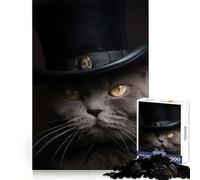 Cat with Top Hat 1000 Piece Puzzle For Teenagers Mental Exercise Mind Calming Fun Snug Lock Holiday Treat size 38x52cm