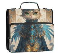 Cat with Tribal Patterns and Feathers Boho 1.5-Inch 3-Rings Binder with Extra Pockets with Handle and Removable Shoulder Strap Laege Capacity Document Organizer Bag for Middle Student Carpeta