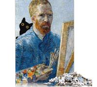 Cat with Van Gogh 1000 Piece Wooden Jigsaw Puzzles for Adults & Children Stress Reliever 1000pcs (75x50cm)