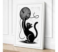 Cat with Yarn Modern Canvas Wall Art Print 30x20 Inch (76 x 51 cm)