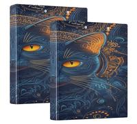 Cat with Yellow Eyes Boho Style One and A Half Inch School Binders Three-Ringing with Interior Pockets 1/2 Packs Assorted Binders 200 Sheets