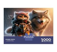 Cat Wolf Ride 1000pc Puzzle for Adults Whimsical Wildlife Fun Jigsaw Puzzle Set Sturdy Cardboard Couple Puzzle Partners Ultra Difficult Home Activity 52x38cm/1000pcs
