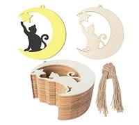 Cat Wood Star Wood Moon Shape Wooden Blank Wood with Twines Art Unfinished Ornaments for Wedding Birthday Party Christmas Decoration 20Pcs