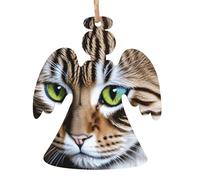 (Cat) Wooden Christmas Ornaments Set Angel Shape Holiday Hanging Decorations for Xmas Tree Gift Wrapping, 6 PCS