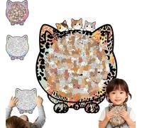 Cat Wooden Jigsaw Puzzle, 135 Pieces Colored Cats Puzzle, Framed by Adorable Cats Outline Puzzles, Gift for Cat Lovers, Home Decor, Christmas (E)