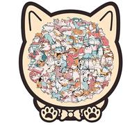Cat Wooden Jigsaw Puzzle, With Decorative Cute Animal Shape Design, 21.7x23.7cm, Precision Cut Interactive Puzzle Toy Set, Educational Brain Teaser Game, For Kids Adults Family Birthday Home Decor Use