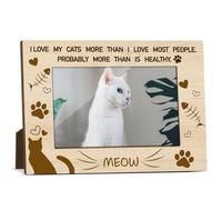 Cat Wooden Picture Frames for Cat Lover Kitten Present for Pet Owner Women Decor Supplies for Home Office I Love My Cats More Than I Love Most People Tabletop Frame with Stand 4x6 inches - JK0532