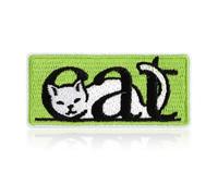 Cat Word Art Patch, Glow Green Embroidered Cat Lettering Patches, 2.75x1.45 Inch Rectangle Cute Iron On or Sew On Morale Patches for Backpacks, Jackets, Hats, Fun Feline Themed Accessory
