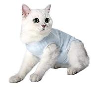 Cat Wound Surgery Recovery Suit for Abdominal Wounds or Skin Diseases, After Surgery Wear, Pyjama Suit, E-Collar Alternative for Cats and Dogs (L, Stripe Blue)