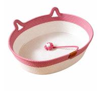 Cat Woven Nest Pet Bed Basket Cushion House Rope Ball Toy Cotton Rope Material With Clean Interior And Raised Edge suitable for pet relaxation home decoration quiet rooms , Pink , Medium 50 35cm