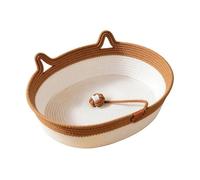 Cat Woven Nest Pet Bed Basket Cushion House Rope Ball Toy Cotton Rope Material With Clean Interior And Raised Edge suitable for pet relaxation home decoration quiet rooms , Brown , Large 55 40cm