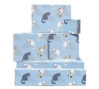 Cat Wrapping Paper - 6 Sheets Giftwrap - Funny Cats Throwing Up - Cat Themed Gifts For Girls Boys Men Women - Blue Wrapping Paper For Birthday Christmas Anniversary Baby Shower - Comes With Tags