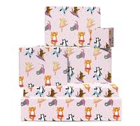Cat Wrapping Paper - Ballerina, Cats, Girls, Pretty - 6 Sheets of Giftwrap for Girls Boys Women Men - All Occasion Birthday Christmas - Comes With Stickers by Central 23