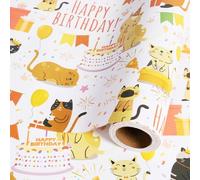 Cat Wrapping Paper Jumbo Roll 30 Inch x 33 Feet, Cool Cute Cats Design Happy Birthday Wrapping Paper for Boy Kids Girl Cat Lover, Kitten Gift Wrap Paper for Parties,Baby Showers,Happy Bday Wrap