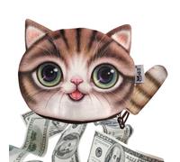 Cat Zipper Purse: Mini Animal Wallet, Cute Change Bag With Tail Charm, Compact Storage Organizer For Phone, Cash, Cards, Jewelry | Small Accessory, marrón, Consulte la descripción, See