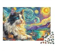 Cat1000pc Cardboard Starry Night Cat Jigsaw Puzzle Set Adult Decompression Game Creative Indoor Activity Ideal Birthday 52x38cm/1000pcs