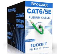 Cat5E/Cat6 Plenum Cable 1000ft | 23AWG, 550MHz, 10Gbps UTP Ethernet | CM Fir Jacket | Tangle-Free Easy-Pull Spool | Solid CCA | Bulk Cat 6 Internet Cable for Commercial & Home Networking, Green