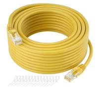 Cat5e Ethernet Cable 75 FT, Long Cat 5e Internet Cable, Yellow Snagless Patch Cord, Flexible, Network, LAN, PoE, Standard RJ45 Connector for PC, Server, Router, Modem, TV, PS5 - with 15 Cable Ties