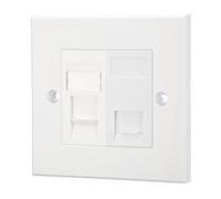 Cat5e RJ45 & BT Telephone Faceplate - Single Gang Wall Outlet with Ethernet Network & UK Telephone Sockets - Euro Modules with IDC Connections